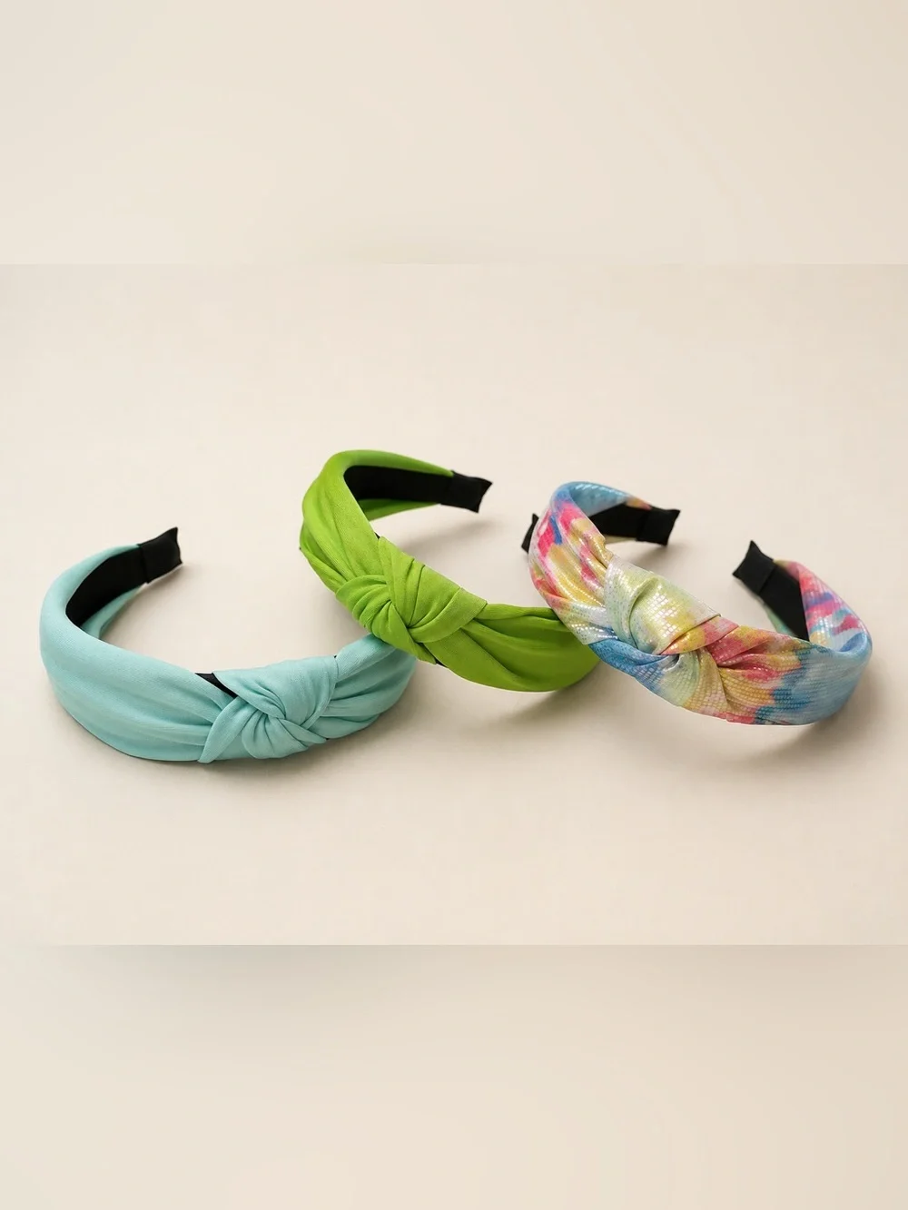 Set of 3 Knotted Headbands Blue Green Multicolor